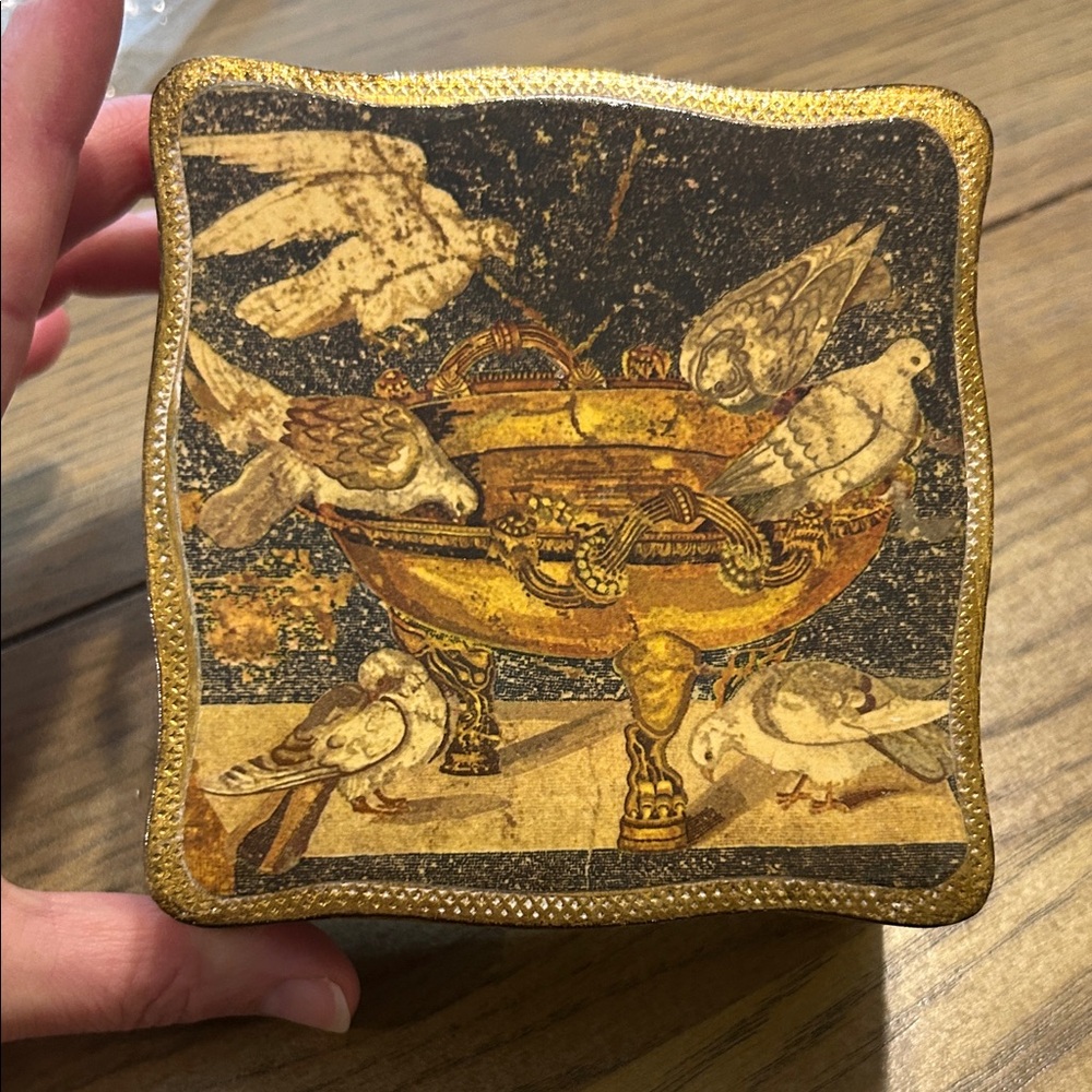 Ornate Gold and Cream Doves drinking water Decorative Box